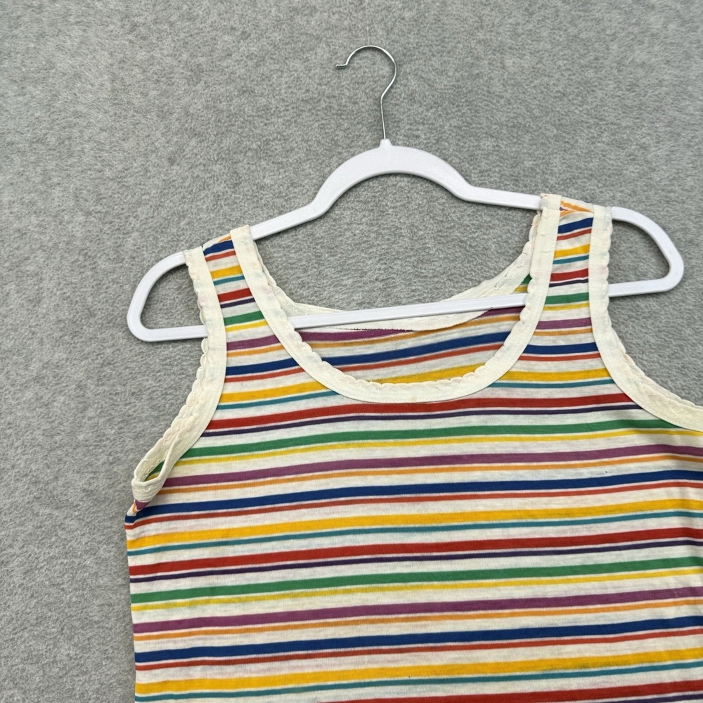 Vintage 70s Hippy Hippie Rainbow Stripe Tank Top Shirt Womens L LGBT Colorful L